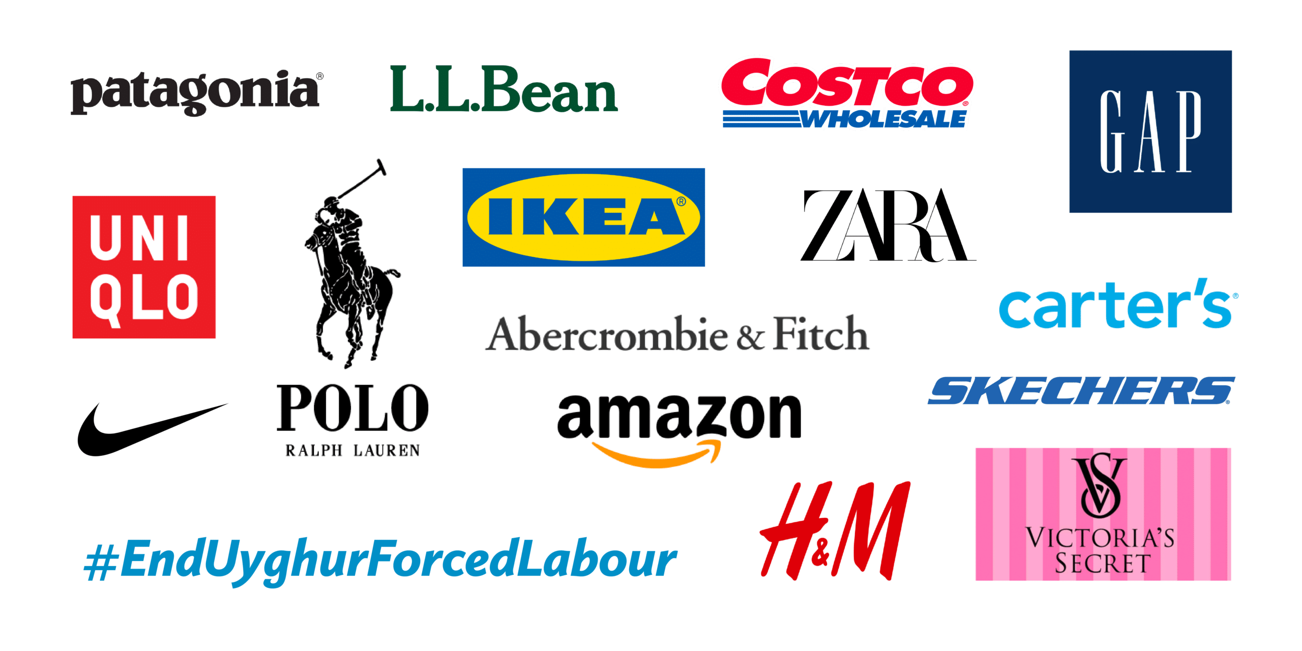 Logos of companies with products connected to forced labor in Xinjiang